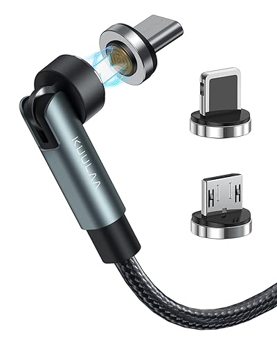 Miniatura 8 de Kuulaa Cable de carga magnético giratorio 3 en 1 de 6 pies, carga rápida de 3 A, transferencia de datos de 480 Mbps, cables trenzados de nailon para