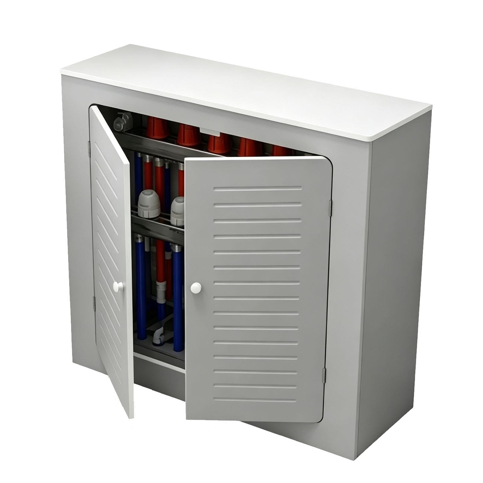 Cache Radiateur Blanc, Cache Radiateur Bois avec 2 Portes et Poignées