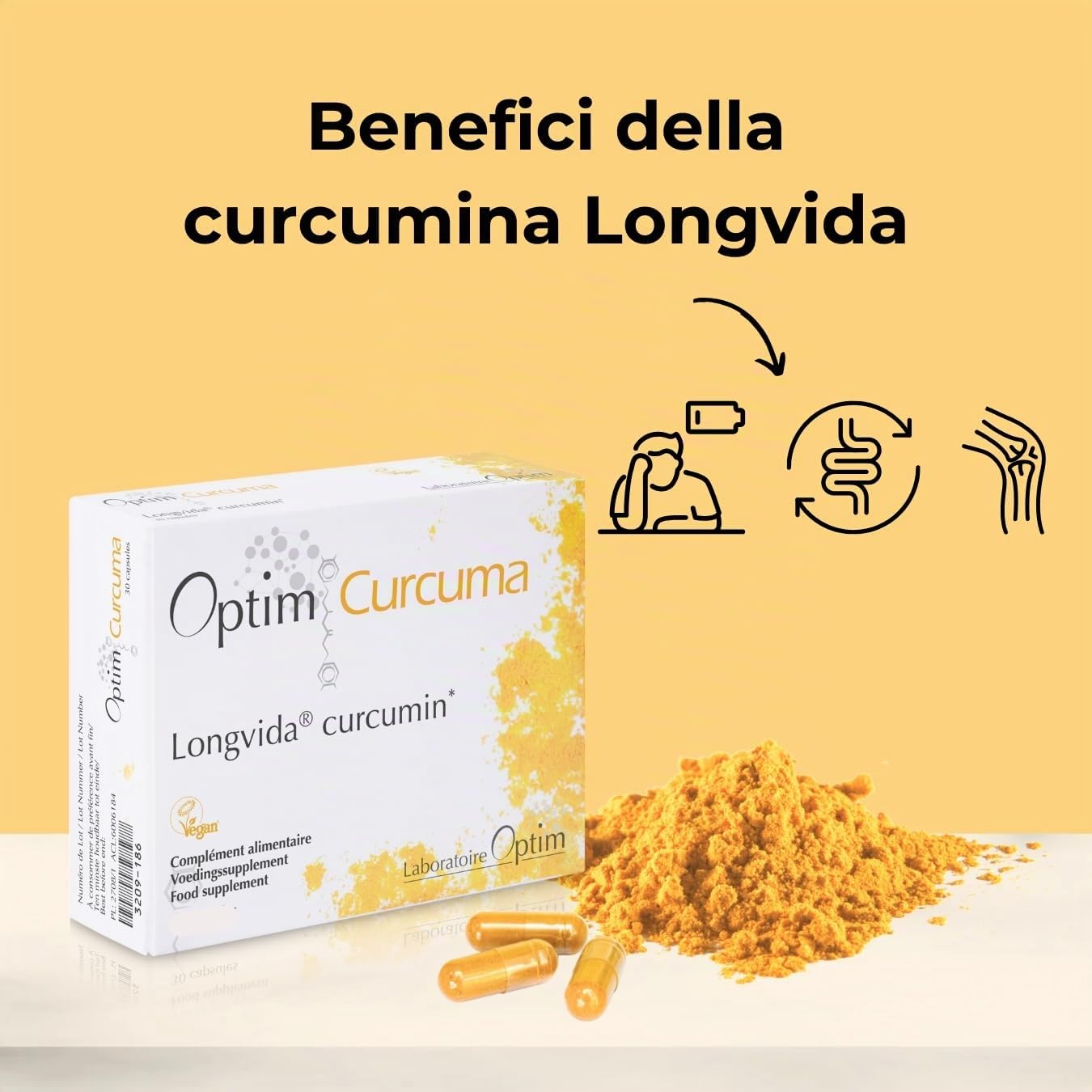 Optim Curcuma Longvida Curcumina 90 Capsule Vegane ad Alto Dosaggio | Estratto di curcuma ad alta biodisponibilità senza peppe nero, per adulti, benessere articolare, mobilità e flessibilità.