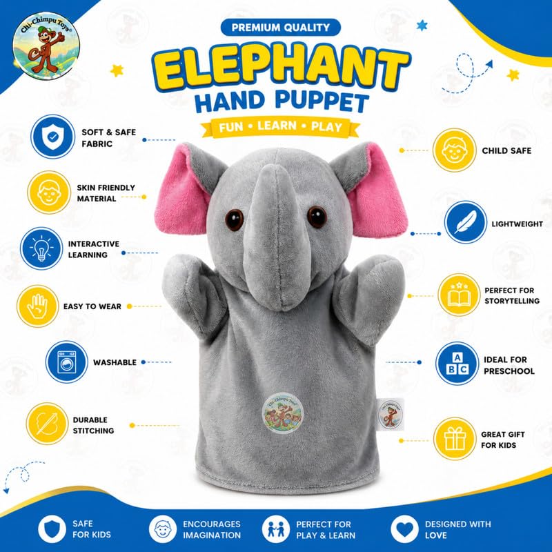 Image of Elephant Puppet Soft Hand Puppet for Kids Role Play Storytelling Educational Toy