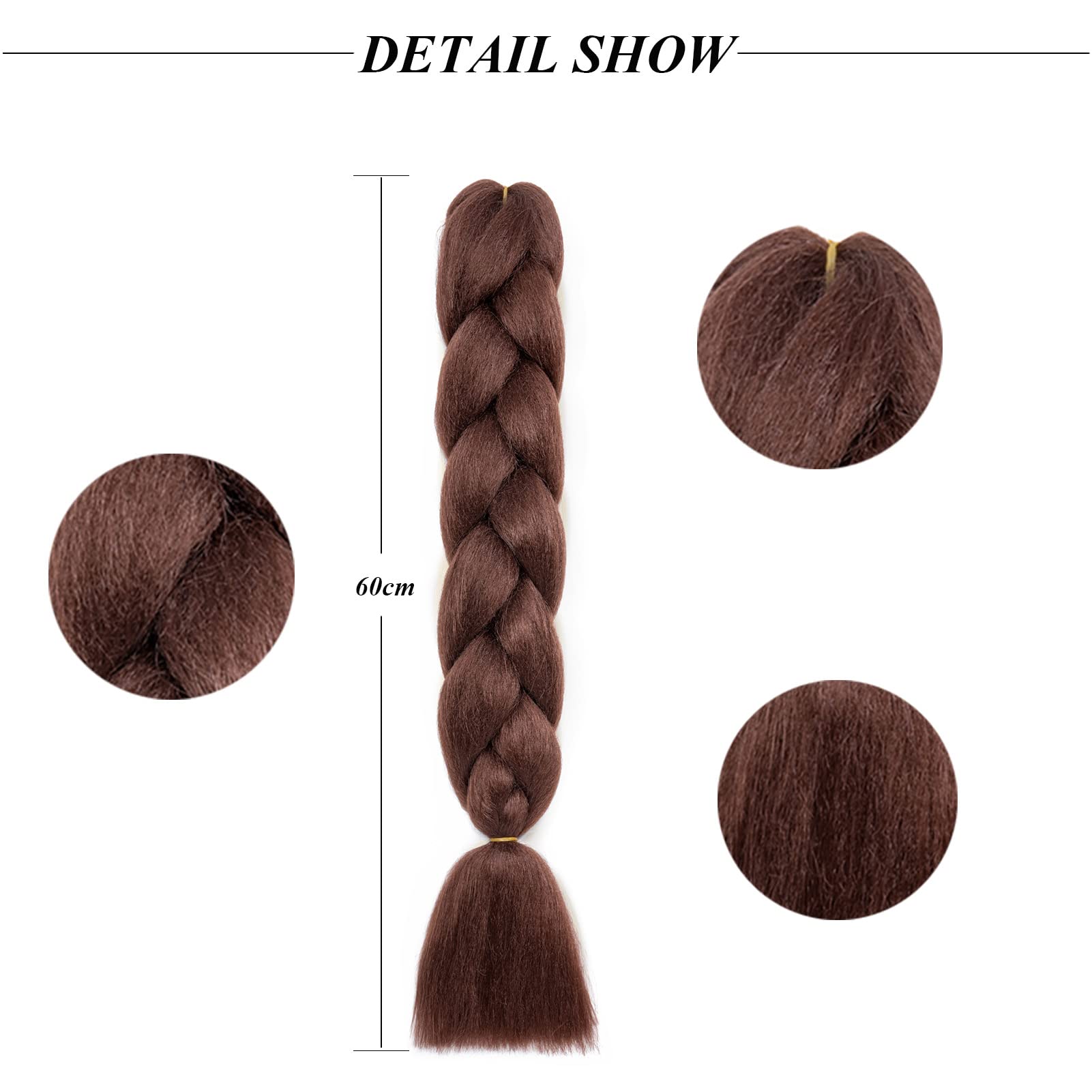 60cm Pelo para Trenzas Africanas 5PCS Extensiones de Cabello Natural Trenzado para Mujer Ombre Jumbo Braids Hair Extensions Pelo Sintetico para Trenzas (Castaño oscuro)