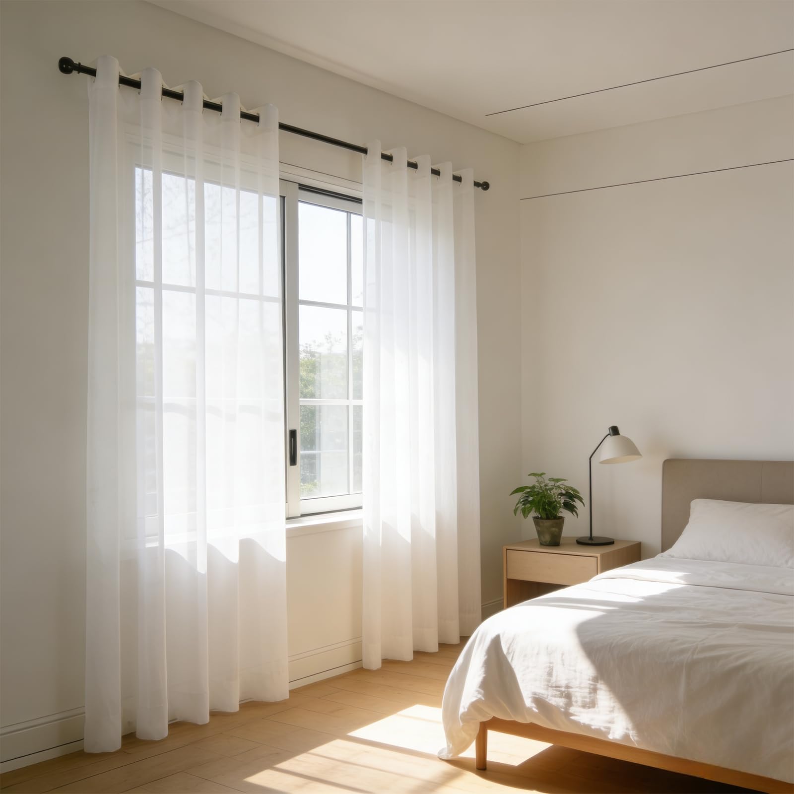 Firanki 240 x 270 cm Półprzezroczysty, Imitacja Lnu, Przelotka, Lekki, Przewiewny, Białe Zasłony, Zasłony Okienne Do Drzwi Tarasowych Do Sypialni I Salonu, Biały