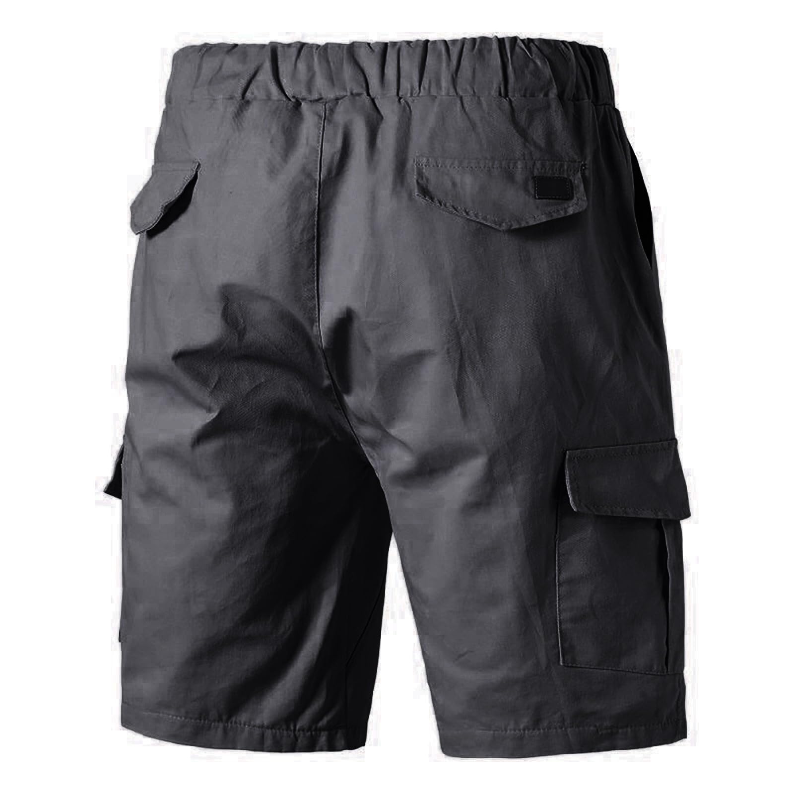Herren-Cargo-Shorts, elastische Taille, lockere Passform, Kampf-Arbeitsshorts mit Taschen, Kordelzug, solide, leicht, Outdoor, Wandern, kurz, atmungsaktiv, Baggy, lässig, Sommer, kurze Hose, bequem