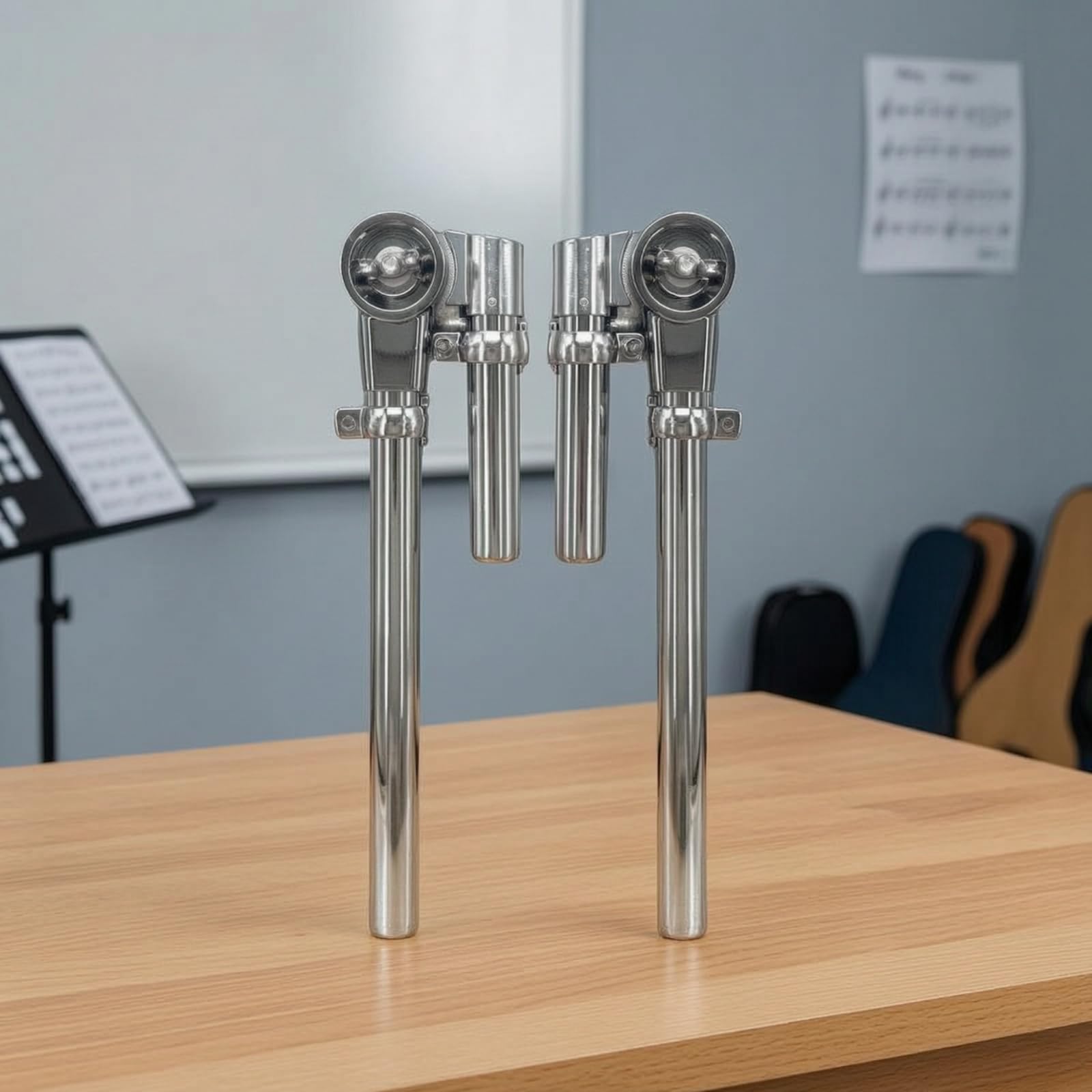 harayaa Supporto Hardware Batteria Stand Staffa Doppia Colonna Montaggio Braccio Metallo Finitura Cromata Adatto per Studenti di Musica Insegnamento Musicale, Universale