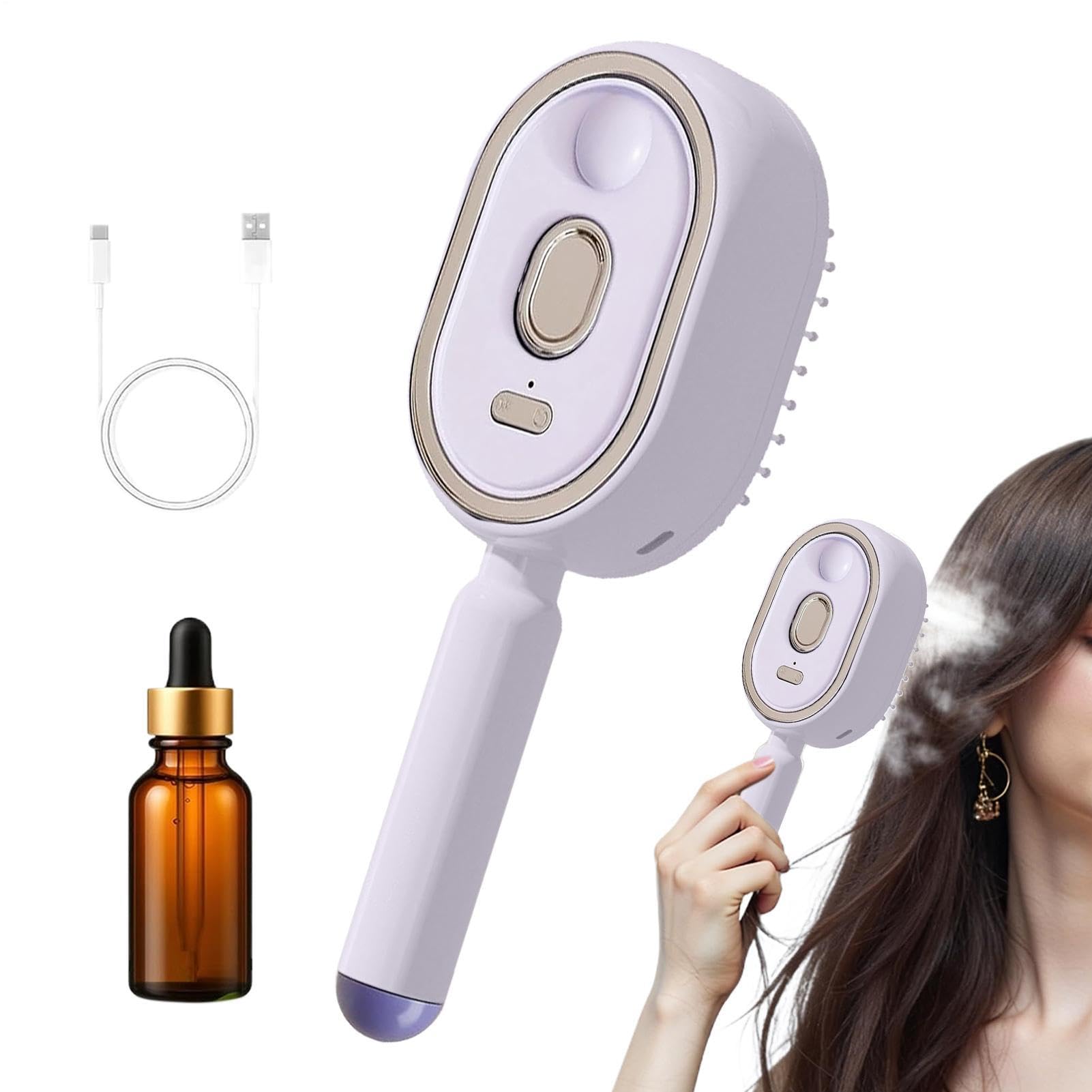 Spazzola Che Liscia I Capelli Con Vapore, Piastra Spazzola A Vapore Per Capelli, Spazzolas Lisciante Vapores Senza Fili, Lisciatrice Ricaricabile AntiCrespo, Con Pettine Distributore Olio, Olio