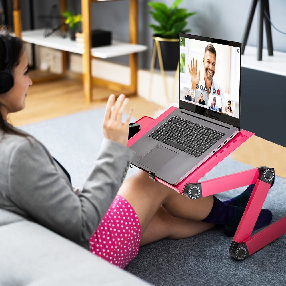 Stojak na laptopa, regulowany, składany, aluminiowy stolik z podpórką pod mysz i otworem wentylacyjnym, na sofę i łóżko, przenośna i ergonomiczna konstrukcja