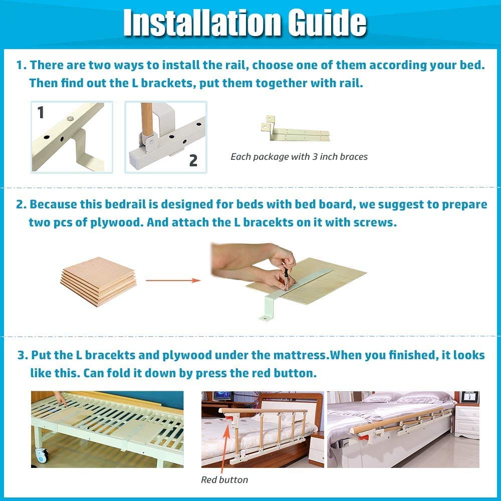 MYBOW Bed Rails for Elderly Adults Seniors Assist Bar Bed Railing Cane