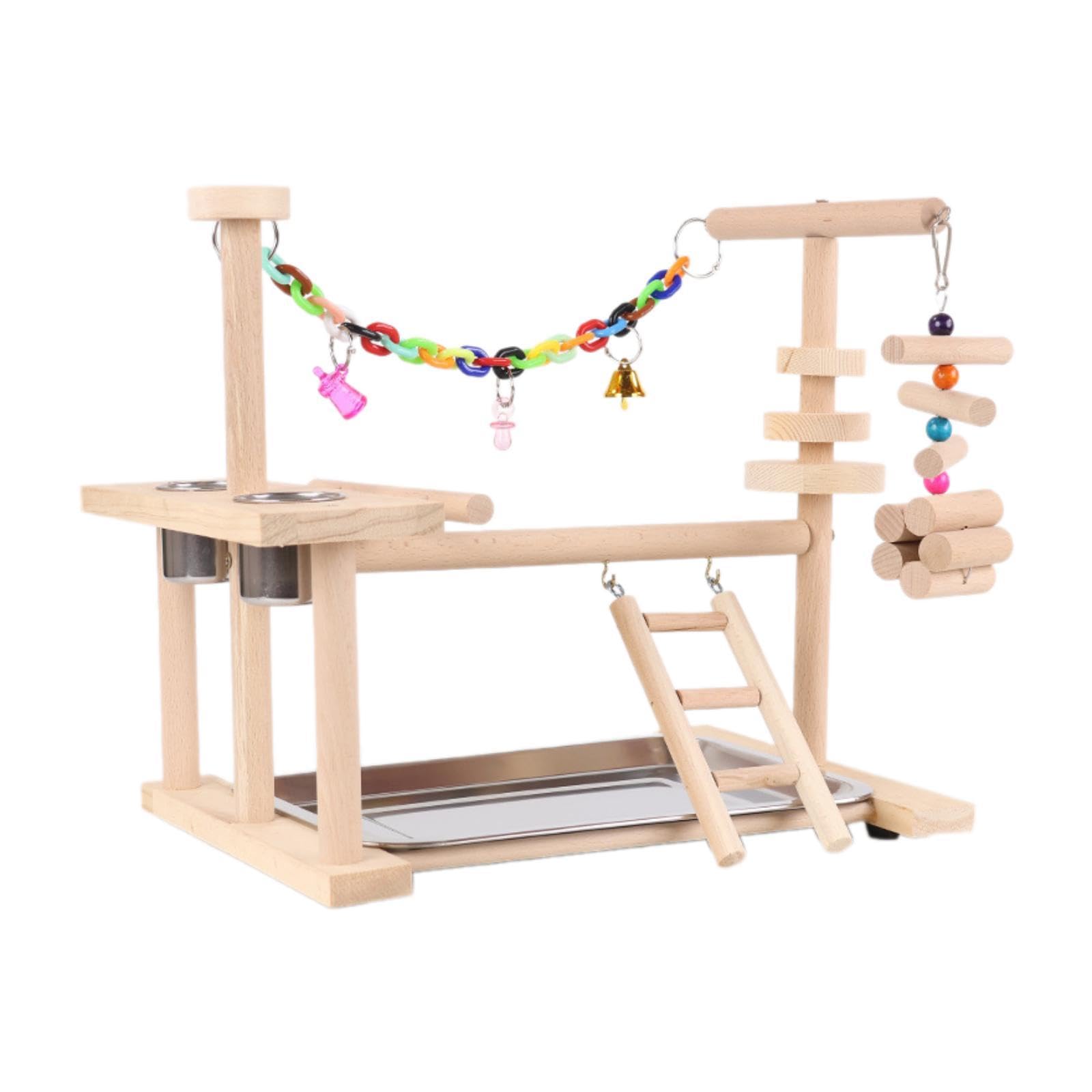 Milageto Parco Giochi per Uccelli Pappagallo Mangiatoia per Uccelli in Legno massello Giocattolo per Esercizi Supporto per Gioco per pappagalli