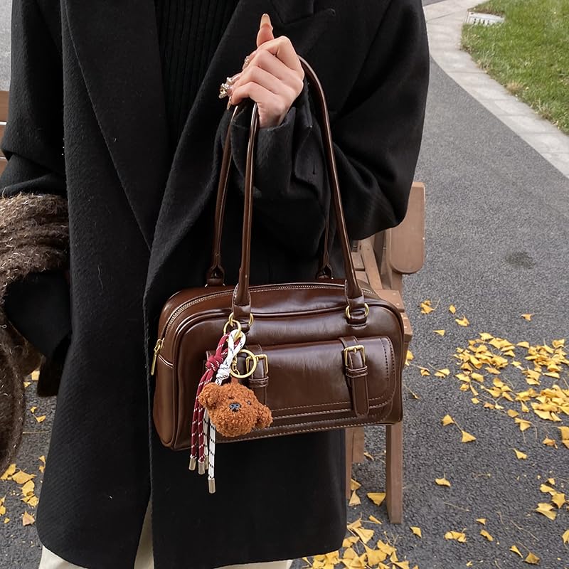 Leather Retro Shoulder Bag for Women with Pendant Casual Purse Tote Handbag Shoulder Tote Handbag Satchel Handbag for Daily U4