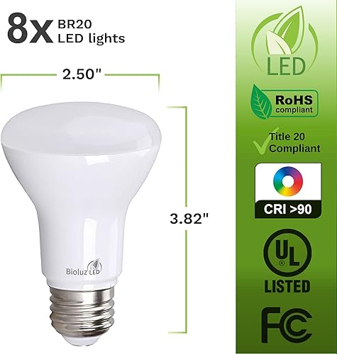 Miniatura 4 de Bioluz LED Paquete de 8 bombillas LED BR20 4000K blanco frío 6 W  50 W de repuesto 90 CRI 540 lúmenes para interiores y exteriores, certificación