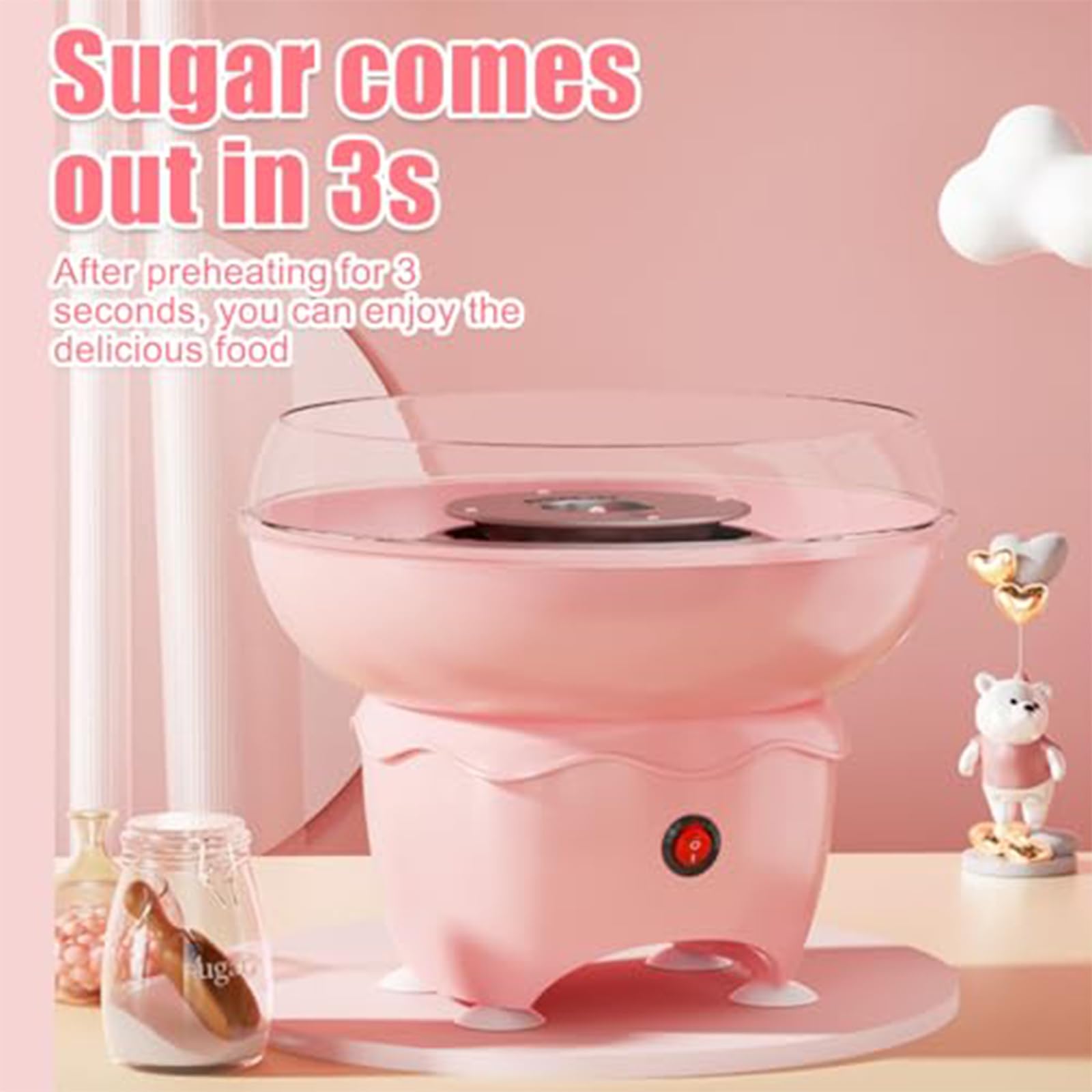 Máquina De Algodón De Azúcar, Máquina Eléctrica De Algodón De Azúcar De 400 W con Azúcar Sale En 3s, 267 MM De Diámetro Grande, Mini Fabricantes De Hilo Dental para El Hogar, Fiesta, Regalo Pink