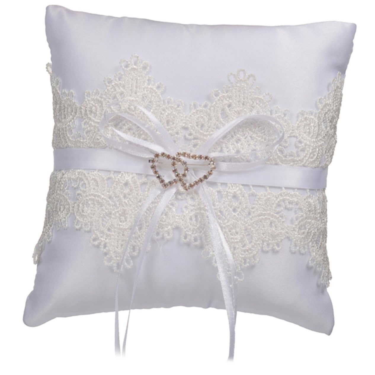 Ciieeo Charming Lace Heart Shaped Wedding Ring Pillow Elegant Bridal Shower Engagement Proposal and Wedding Ceremony Decor for Ring Bearer and Couples