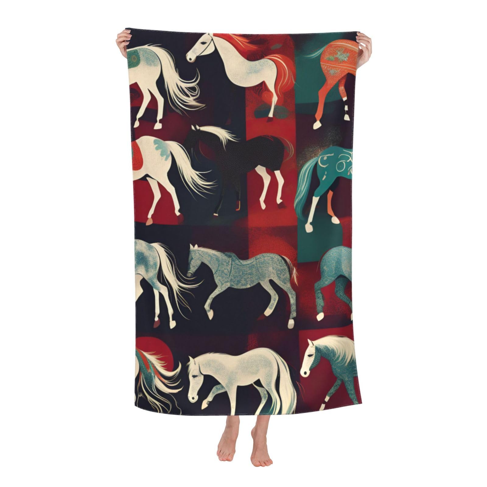 NImongt Various Kinds Of Horses Print Oversized Adult Beach Towel For Travel Weekend Getaways Festivals Camping Trips