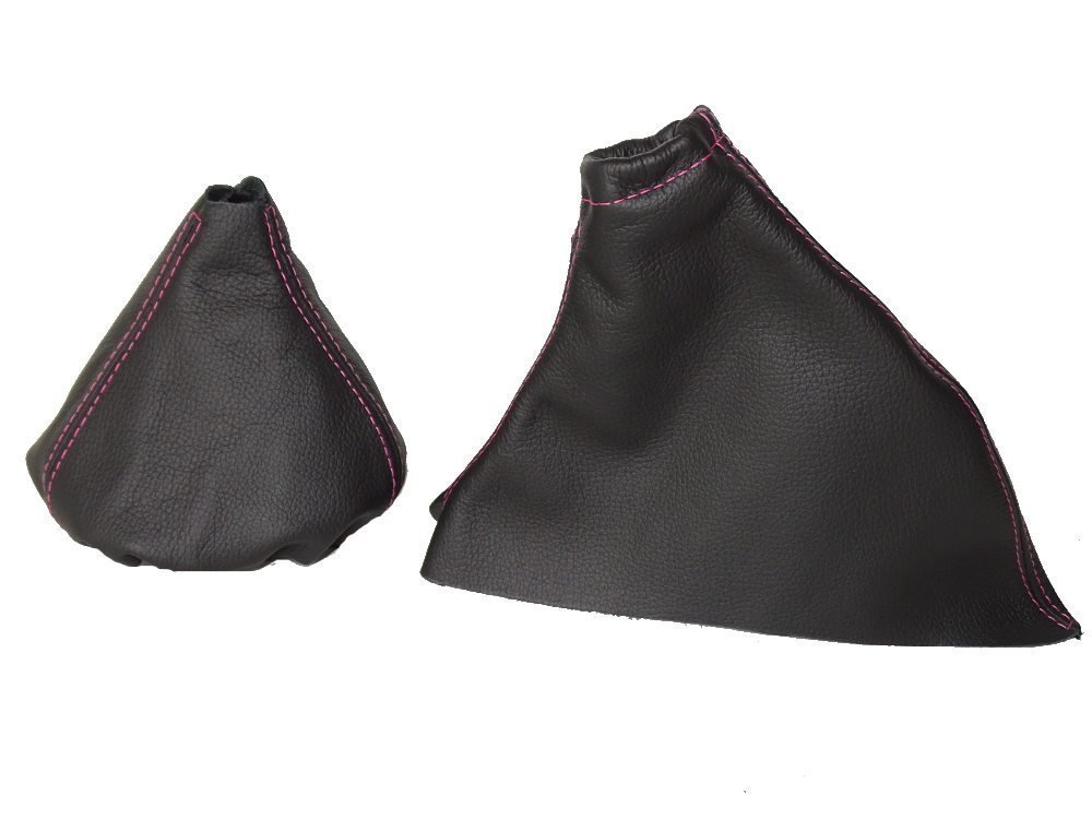 The Tuning-Shop Ltd For Fiat 500 Abarth 2007-2015 Shift & E Brake Boot Black Italian Leather Pink Stitching