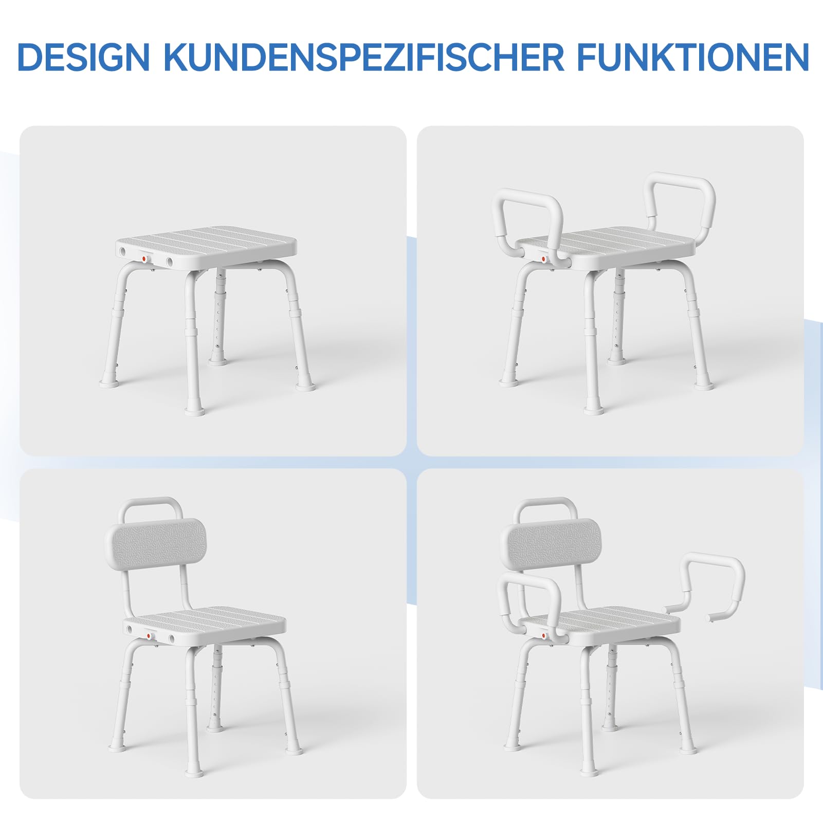 Loyoda Drehbarer Duschstuhl Senioren mit abnehmbare Rückenlehne & Armlehnen | 360° schwenkbarer Duschhocker, höhenverstellbar, rutschhemmende Füße, Aluminiumrahmen, für Dusche & Badewanne, Neutralgrau