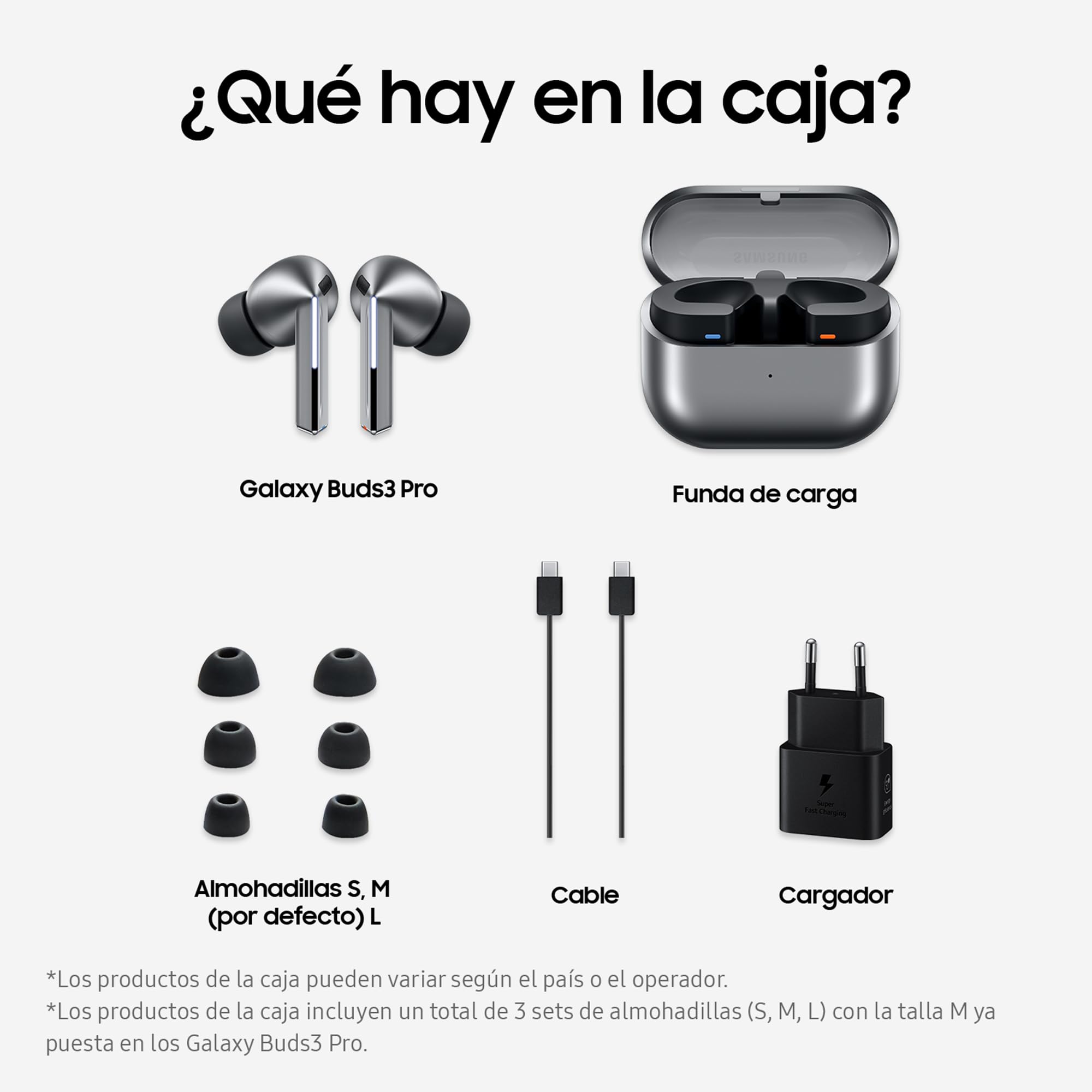 Samsung Galaxy Buds3 Pro + Cargador - Auriculares Inalámbricos, Cancelación de Ruido, Bluetooth, Audio 361, Sonido Hi-Fi, Gris (Versión Española)