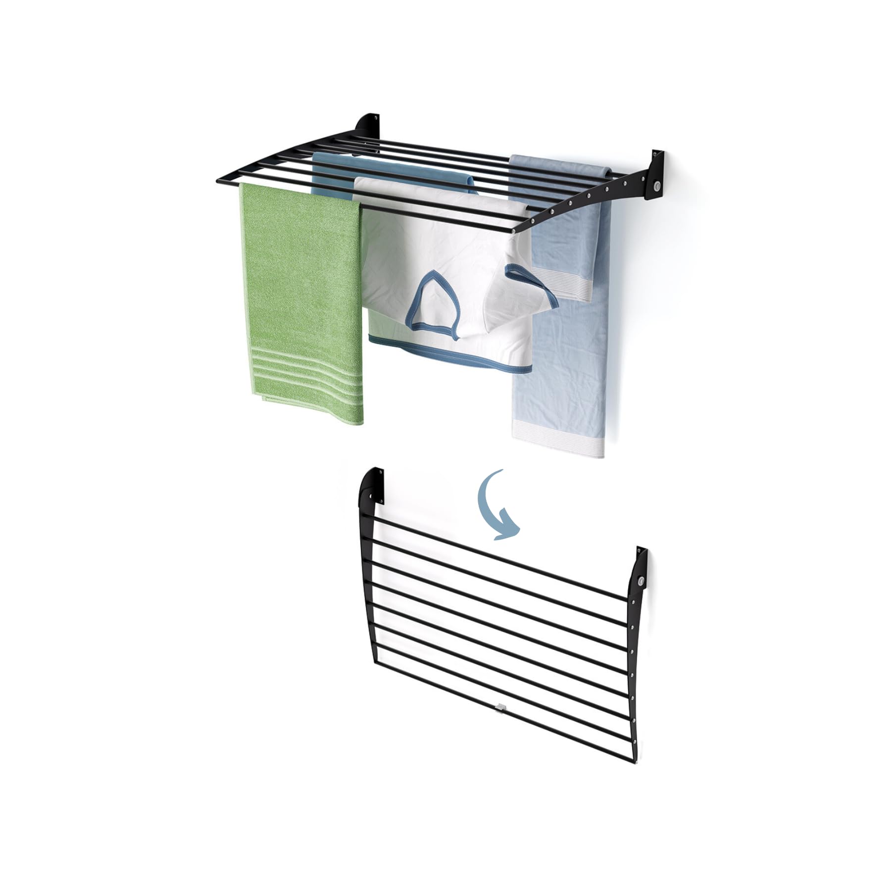 Foxydry Black - Closing Downwards Wall-Mounted Clothes Drying Rack, Fold, Foldable Aluminum Design - Ideal For Indoor And Outdoor Use. Dimensions: 82X50x50 Cm