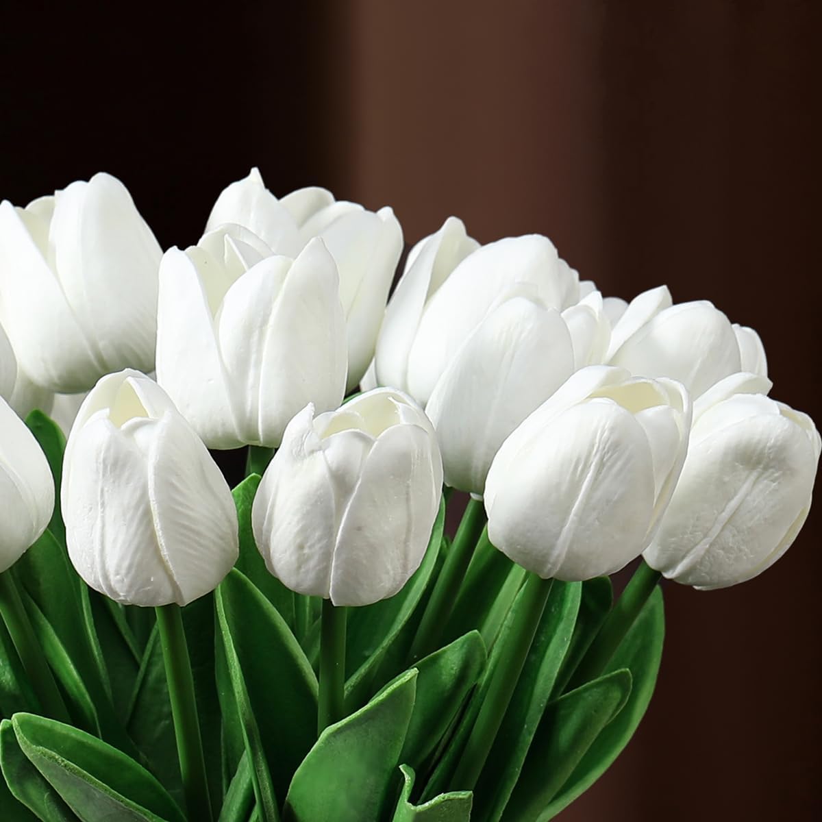 20 PCS Real Touch Tulips Artificial Flowers in Vase, Tulips Fake Flowers with Vase and Fake Water for Home Decor, Dining Table (White) - Image 4
