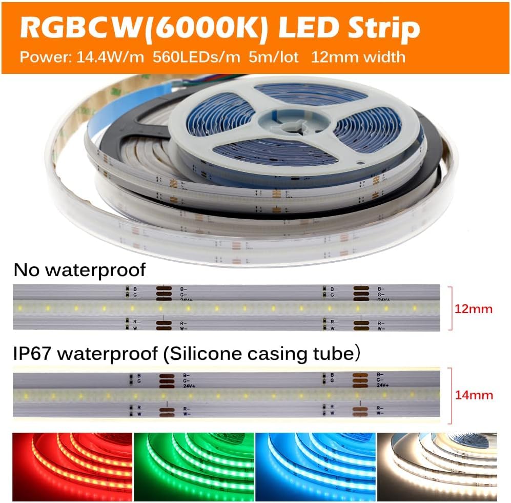 Tira LED RGBW COB 24V 5M 784 LEDs/m 6000K miniatura 4