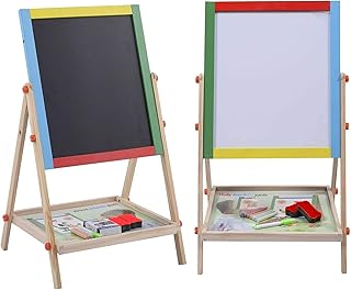 BLADO Wooden Easel for Kids, 2 in 1 Whiteboard & Blackboard for Kids, Art Easel Chalk boards for Children, Learning Drawing Board Easel for Toddlers, 54pc Magnetic Alphabets & Numbers Included (69 CM)