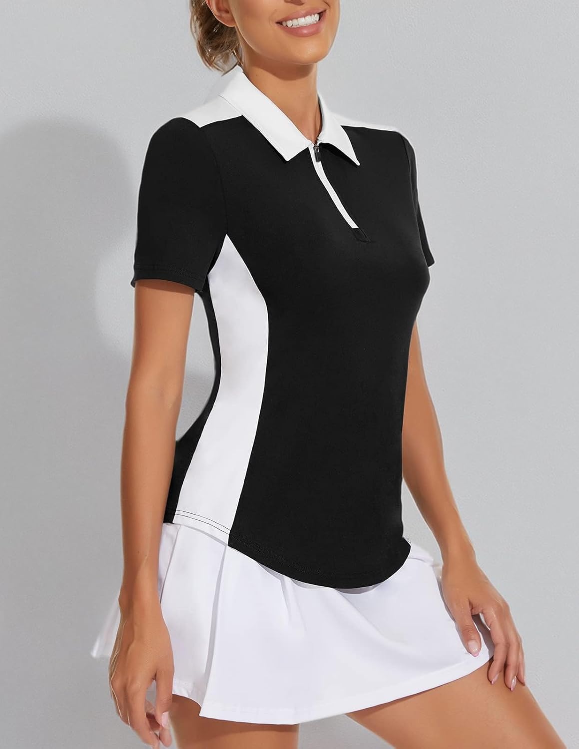 Women's Golf Shirt Short Sleeve Tennis Shirt Quarter Zip Golf Pullover Golf Polo Shirts Argyle Tops - Image 6