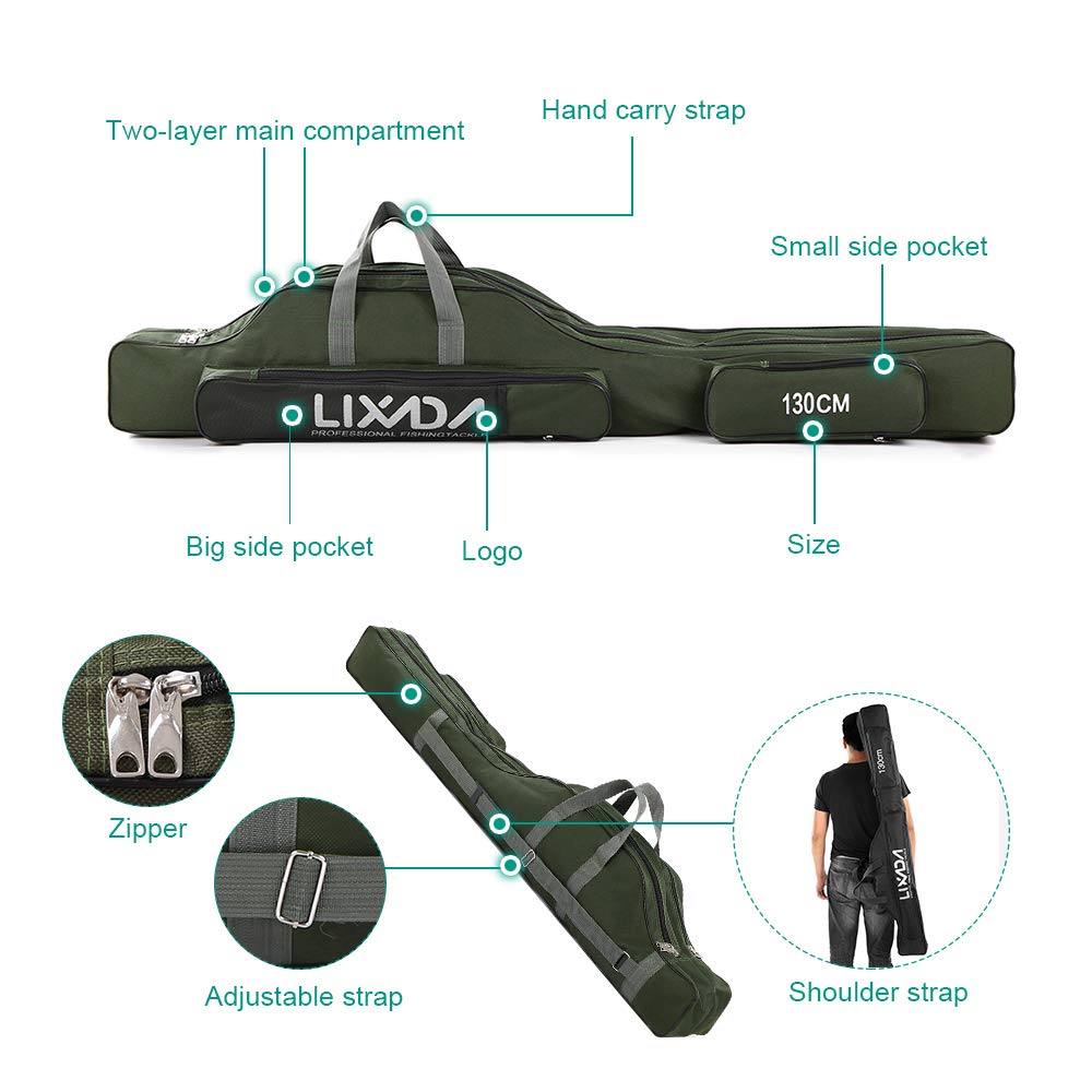 lixada Angel Carrier - Custodia per attrezzi da pesca, 100 cm/130 cm/150 cm, Verde (Army Green), 130cm, Portatile