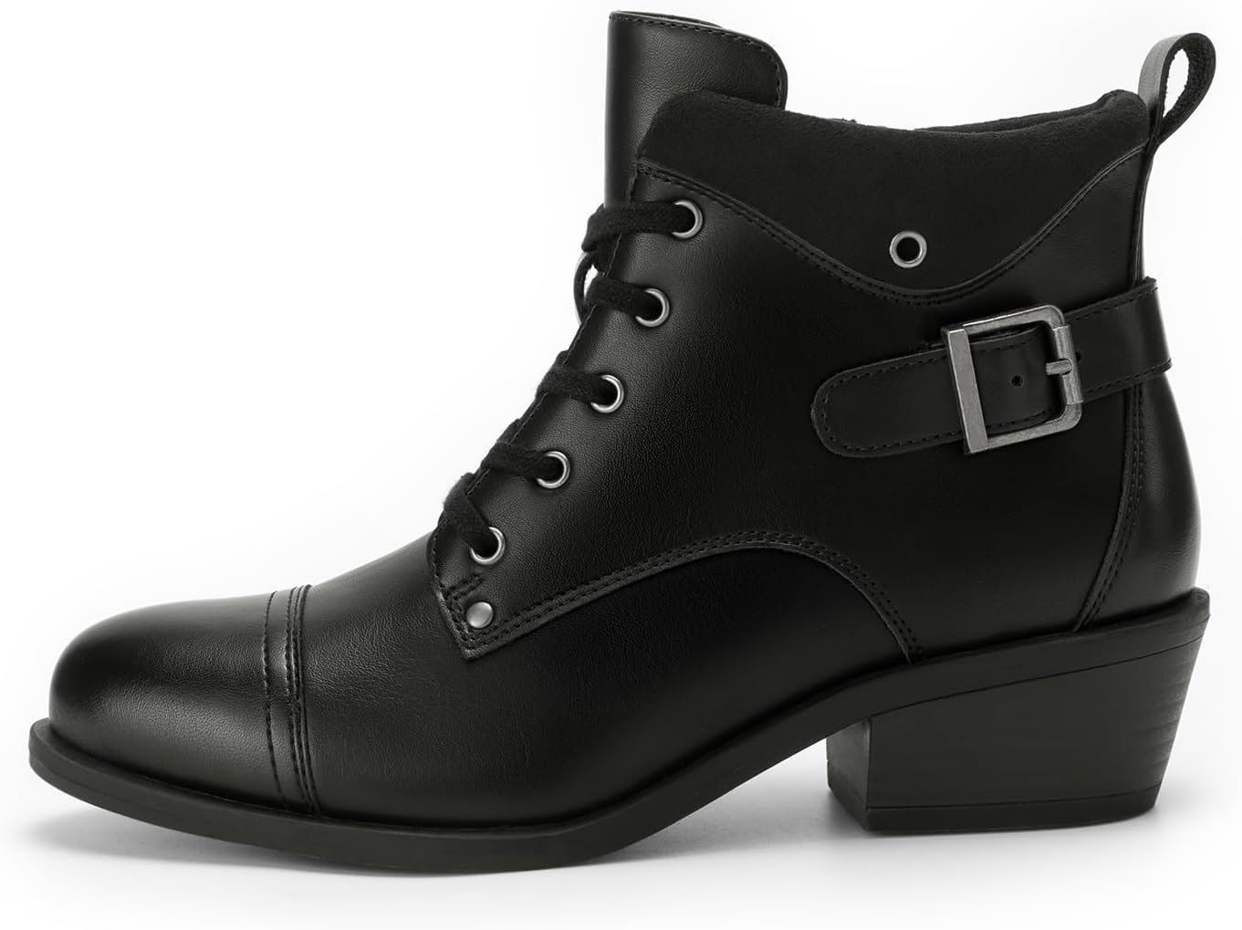 Athlefit Women's Short Ankle Boots Chunky Low Heel Round Toe Boots Comfortable Lace Up Booties with Side Zipper - Image 3