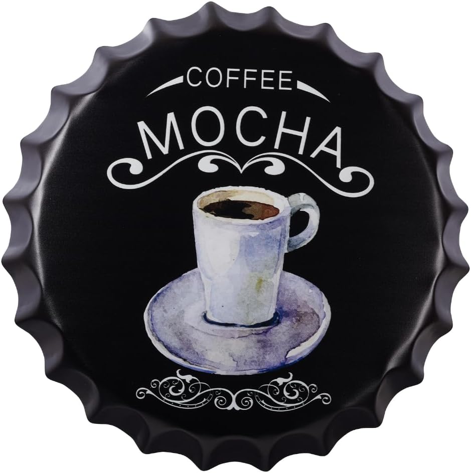 - EAZYWAGON Decorative Metal Bottle Caps Wall Sign Plates - 14X14 Inches โ COFFEE MOCHA Metal Sign Wall Hanging Bottle Cap for Home, Farmhouse, Bar & Cafe Decoration | Vintage & Retro Look Wall Plaques