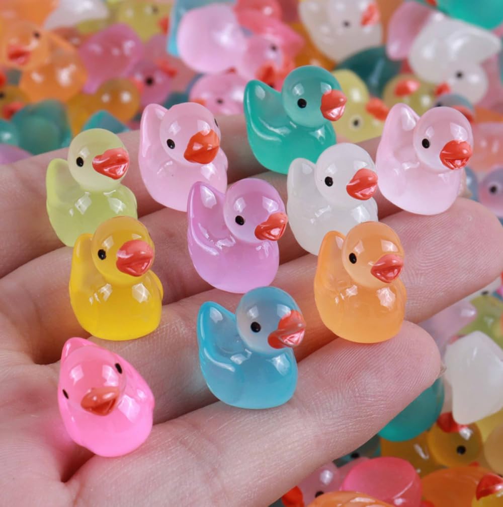 100 Pcs Glow In The Dark Mini Ducks - Colorful Luminous Resin Figures For Crafts & Decor