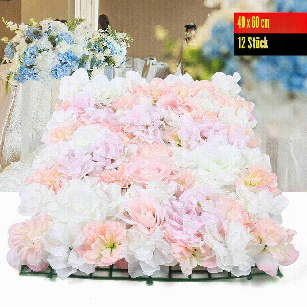DIFU 12x Künstliche Blumenwand Rosenweand Kunstblumen Blumenkunst Garten Hochzeitsort Dekor Rosenwand Hintergrund Dekoration DIY die Dekorationen