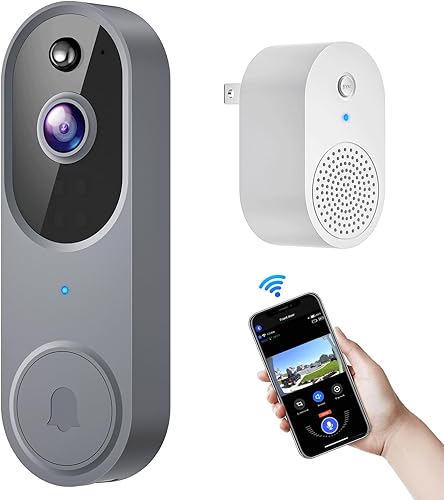 Miniatura 1 de Cámara de timbre de video de 1080p inalámbrico, timbre incluido, detección humana AI, audio de 2 vías, vista en vivo, WiFi 2.4G, visión nocturna,
