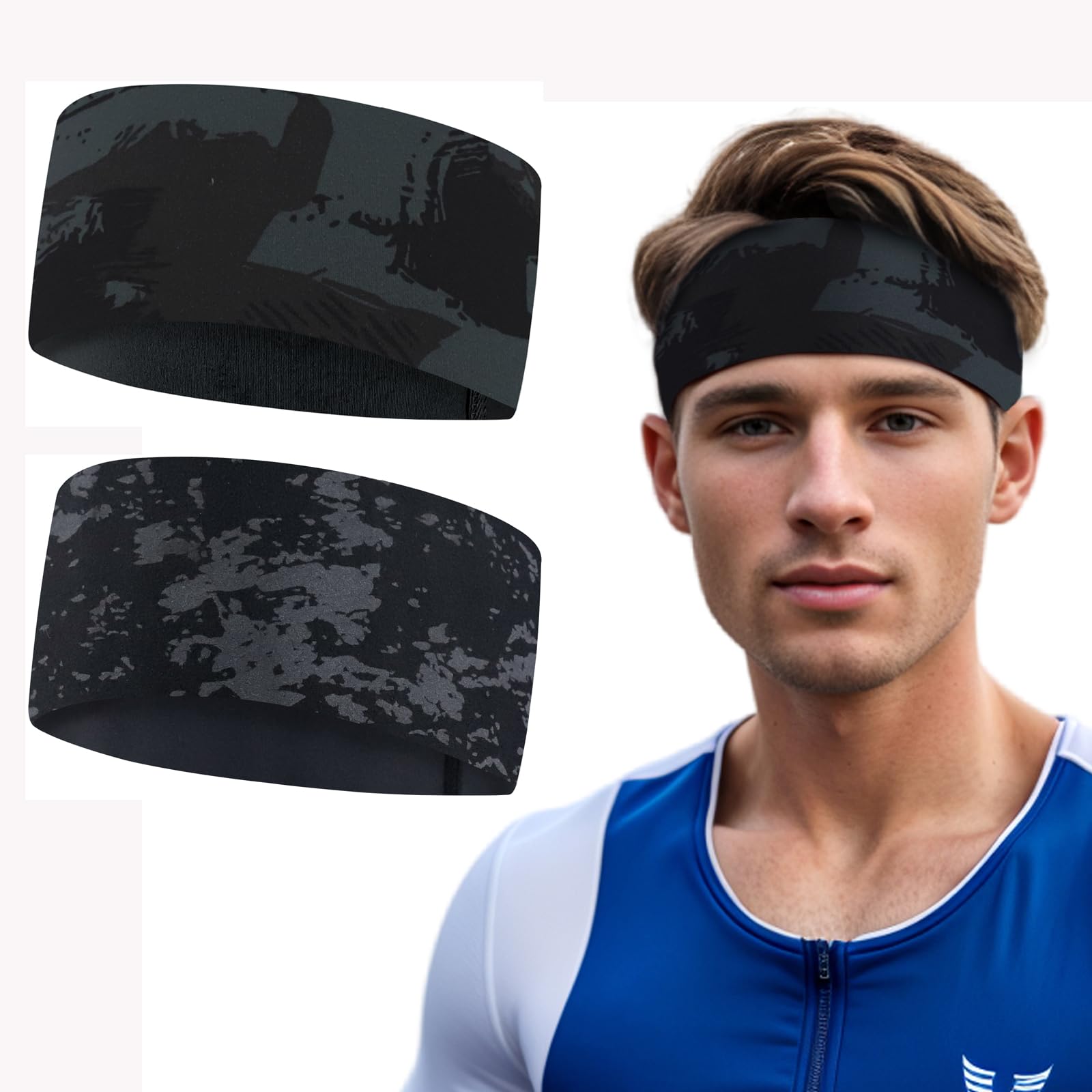 NTRUXZP 4 Pièces Bandeau Cheveux Homme, Bandeau Noir Cheveux de Sport Élastique Serre Tete Homme Headband Sport Antidérapantes pour Jogging Football Faire Yoga Exercice Femmes Hommes