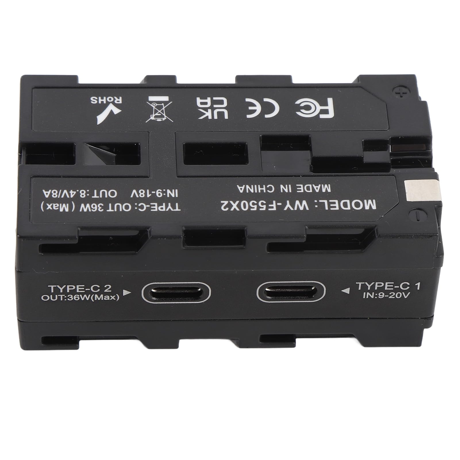 Eacam Adaptador de Batería Simulada NP F Digital de Doble Cara para Transmisión Imágenes