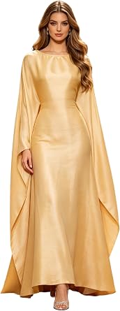 Womens Muslim Abayas Satin Maxi Dress One Piece Long Sleeve Batwing Islamic Prayer Dresses Robe Arabian Kaftan