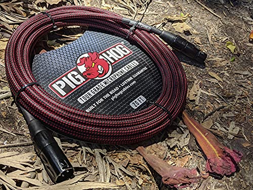 Cabo de microfone PigHog PHM10BKW preto/branco de alto desempenho XLR, 3 metros, Black/Red, 20 ft.