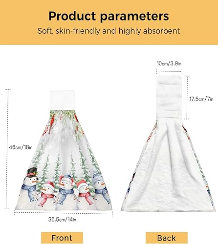 Miniatura 3 de Toalla de mano de muñeco de nieve de Navidad con lazo para colgar, árbol de Navidad, pájaros, copo de nieve, juego de 2 toallas colgantes para