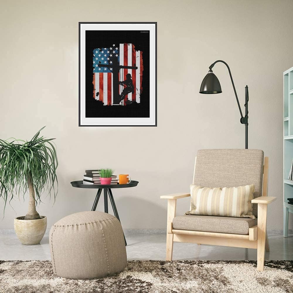 DVWIVGY American Lineman Diamond Painting Kits, The Power Lineman, 5D DIY Full Drill Diamond Painting, Diamond Art Perfect for Home Wall Decor Adults and Kids 12 x 16 inch