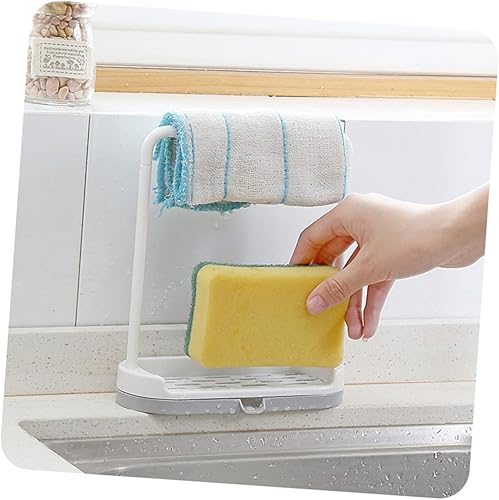 Miniatura 5 de Organizador de platos doble para secado de fregadero, paño de cocina para jabón, estante extraíble de plástico y esponja, para almacenamiento de