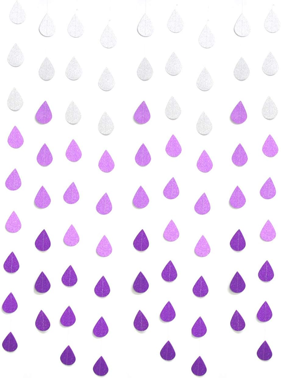 Lauthen.S Raindrop Garland, 38ft Glitter Paper Garland for Baby Shower Birthday Wedding Backdrop Party Hanging Decoration Nursery Home Ornaments Purple