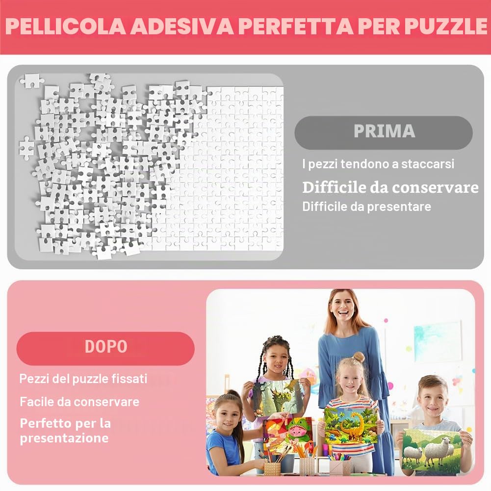 Ainiv 32 Fogli Colla per Puzzle Bifacciale Colla, Puzzle Carta Adesiva, Fogli Adesivi Puzzle Pellicola Autoadesiva, Conservano Puzzle da 4 × 1000pz, per Fissare e Proteggere i Puzzle ( 26*19cm)