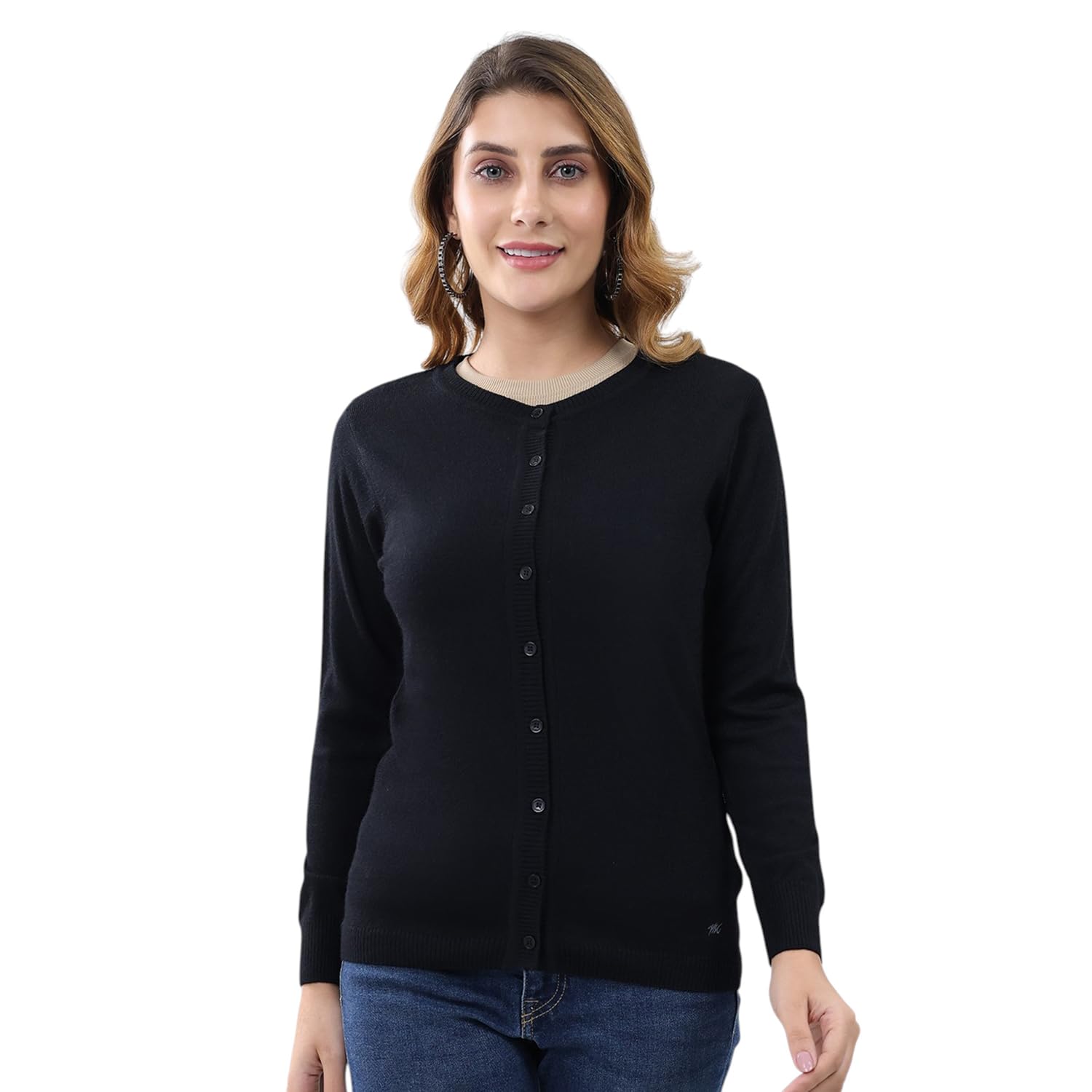 monte carlo Women's Regular Fit Cardigan | Solid Pattern with Button Closure | Full Sleeve Round Neck Cardigan for Women-picture-32