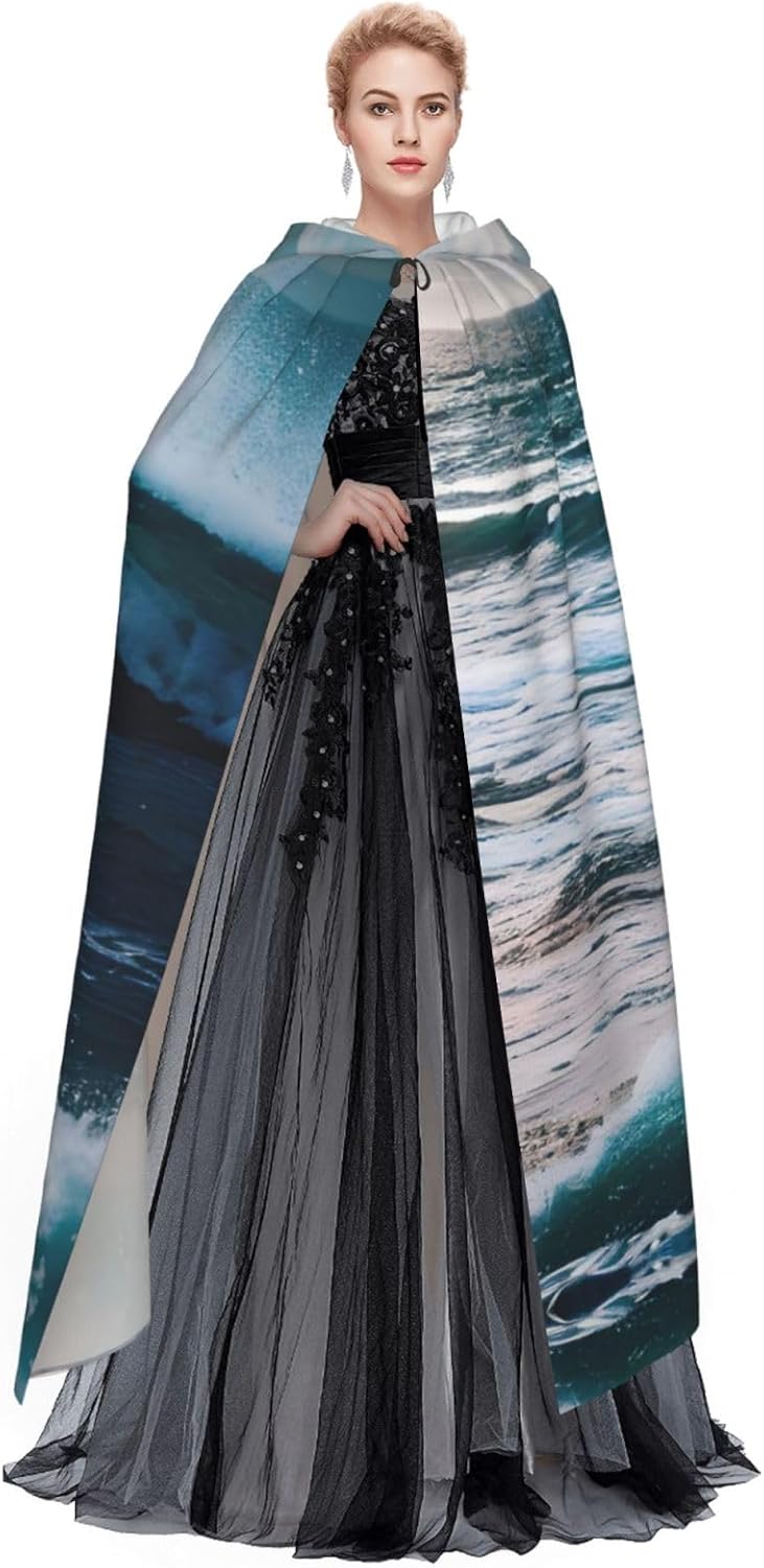 SSIMOO Scenic Sea Water Eye-Catching Cosplay Costume Cape for Women - Unisex Vampire Cloak for Halloween.