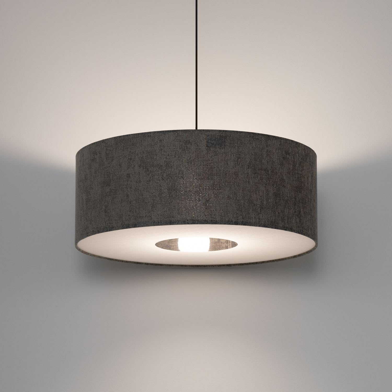 Licht-Erlebnisse Pendelleuchte Stahl Stoff Umbra Grau Modern Esstisch Wohnzimmer höhenverstellbar E27 wohnlich L:50 cm Esszimmer Hängelampe Stoffschirm