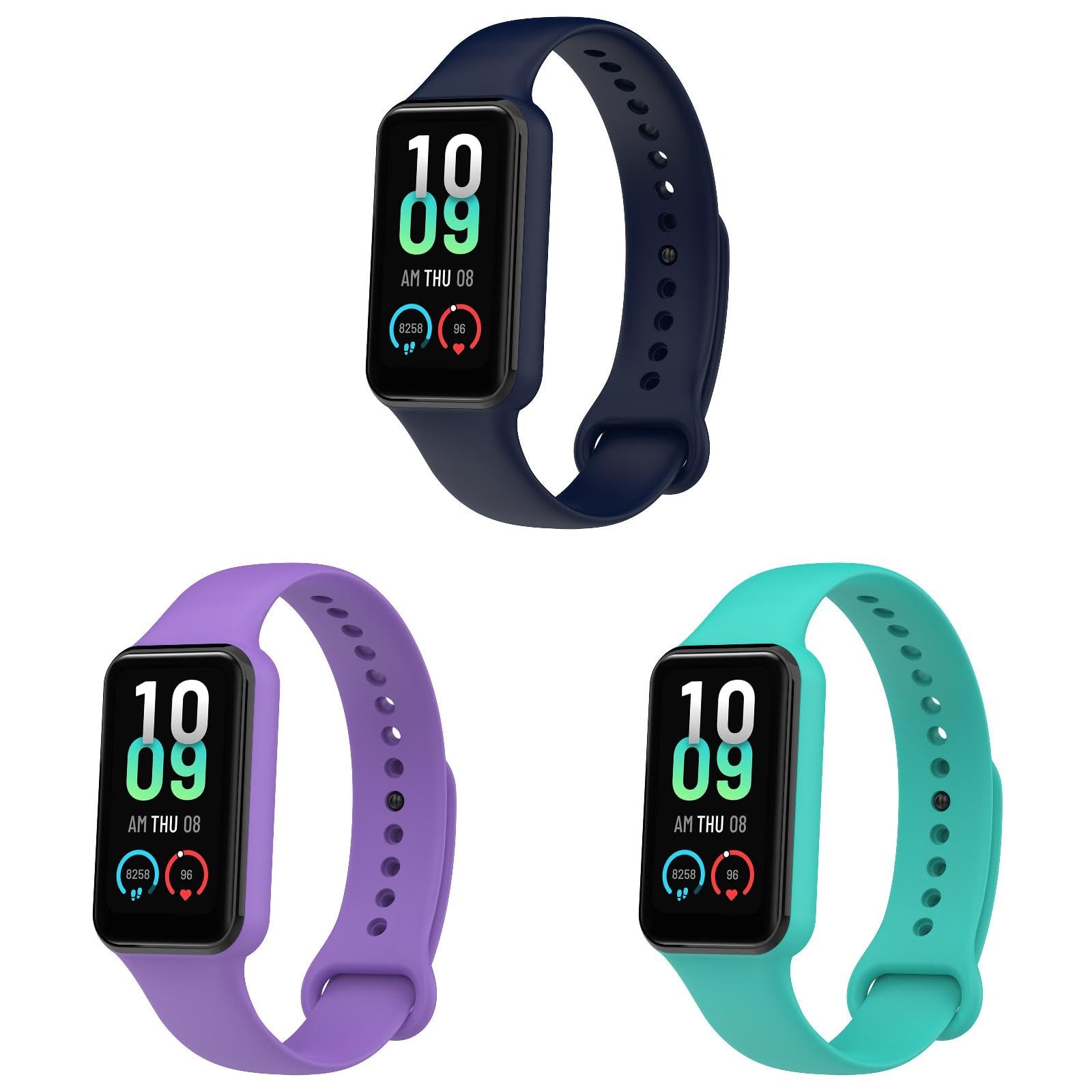 Straps Compatible with Amazfit Band 7 Strap, 3 Pack Adjustable Wristband Silicone Sport Band for Amazfit Band 7 Fitness Tracker (Blue/Purple/Mint)