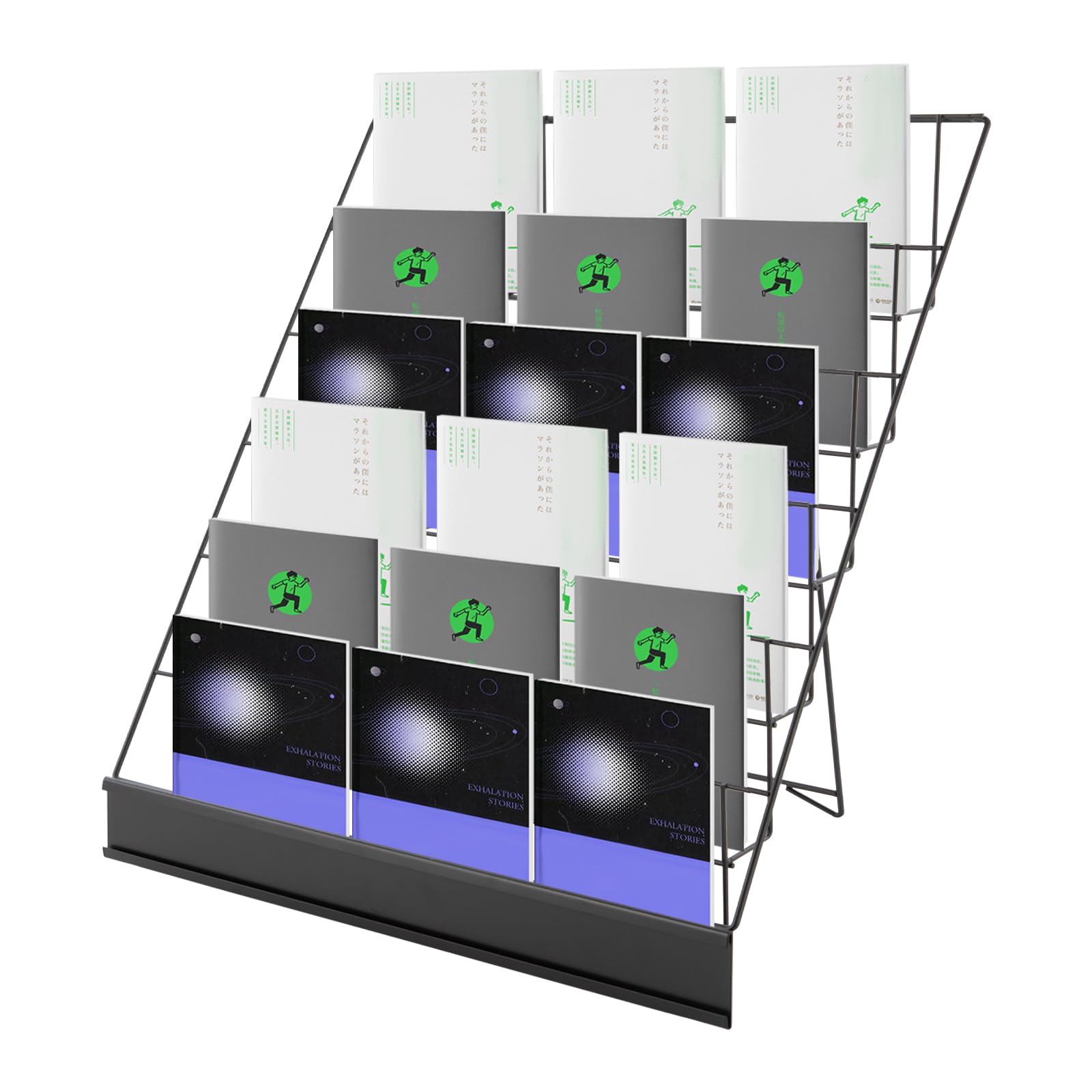 Mahugde 6-Tier Black Wire Countertop Rack, Comic Book Display Stand Collapsible Commercial Display Holders for Comic Greeting Card Literature Trade