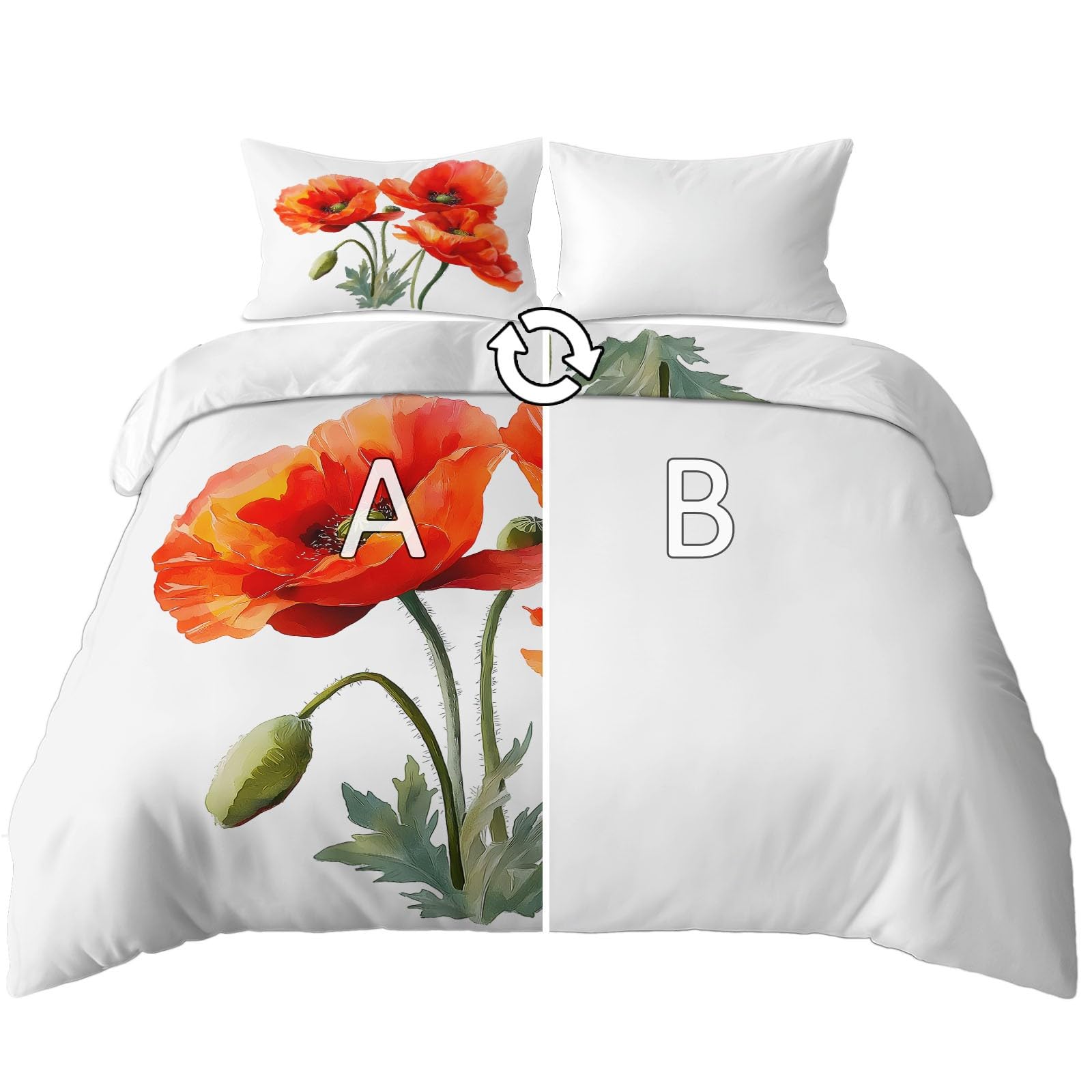 Generisch Romantische Blumen 3-teiliges Bettwäsche-Set, 1 Bettbezug 180 x 200 cm und 2 Kissenbezüge 80 x 80 cm, Bunter Medienstrauß,Mikrofaser, wendbar, modern, Teenager, Weiß