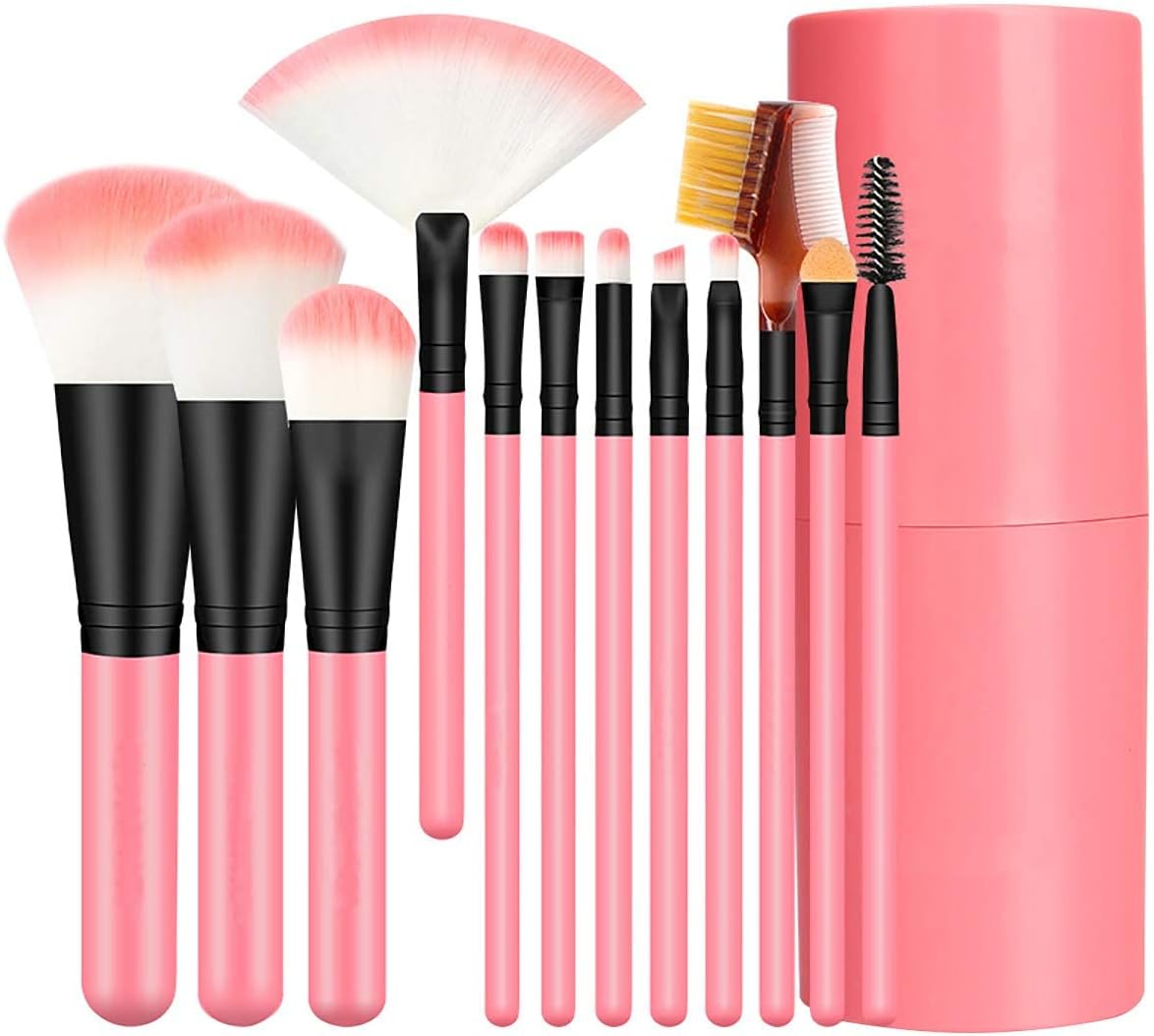 HUDACRUSH BEAUTY 12Pcs Portable Makeup Brushes Set - All-in-One Kit with Travel Storage Box - Face, Eye, Highlighter, Concealer, Blending, Powder, Eye Makeup Brush
