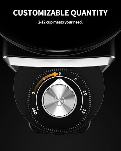 Miniatura 5 de Molinillo de café con rebabas cónicas, molinillo eléctrico de frijoles para molienda precisa, 35 ajustes, selector de 2 a 12 tazas, diseño