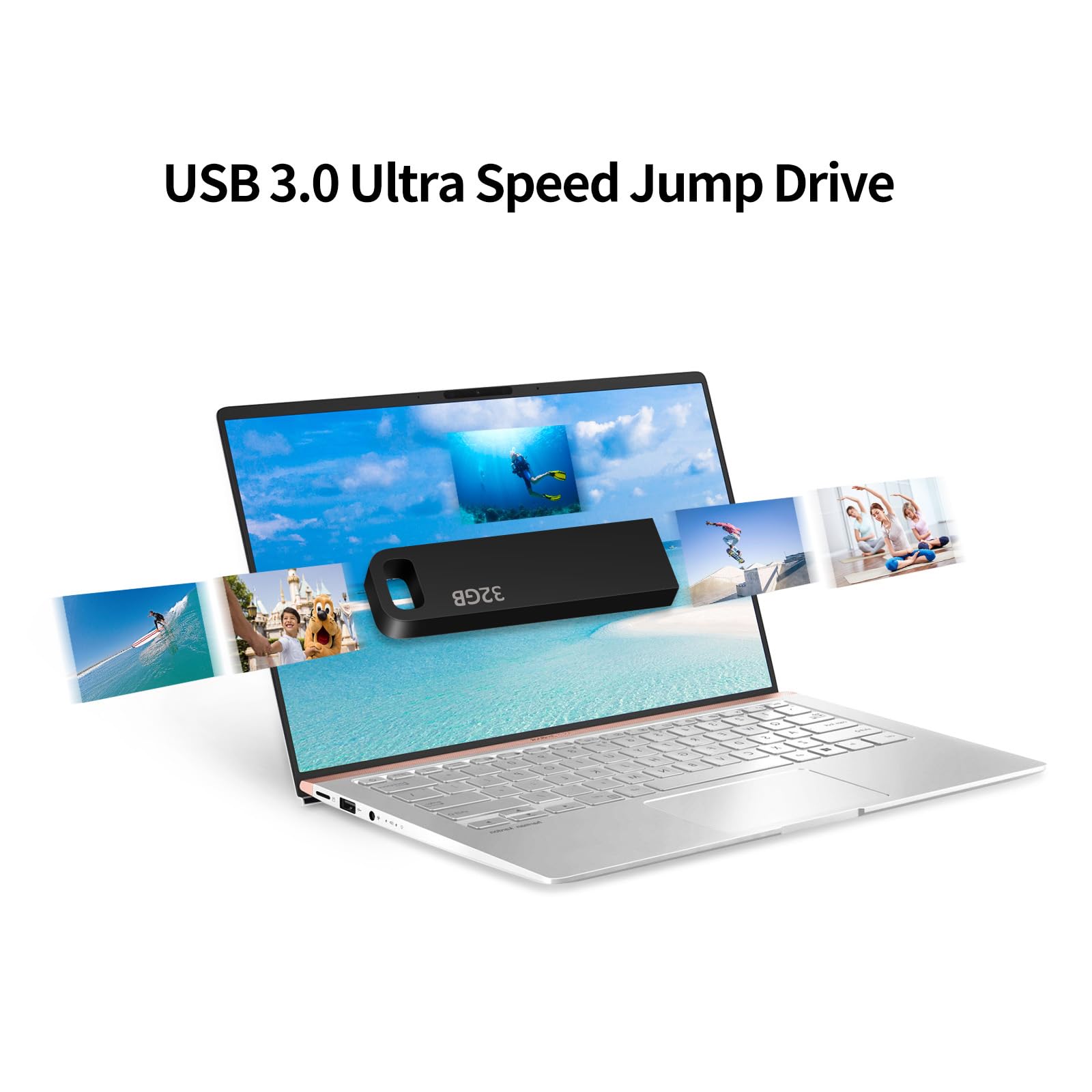 Chiavetta USB 32 GB Penna USB 3.0 Pen Drive Metallo Pendrive Impermeabile Pennetta USB per Laptop/TV/Auto Etc Stoccaggio (Nero)