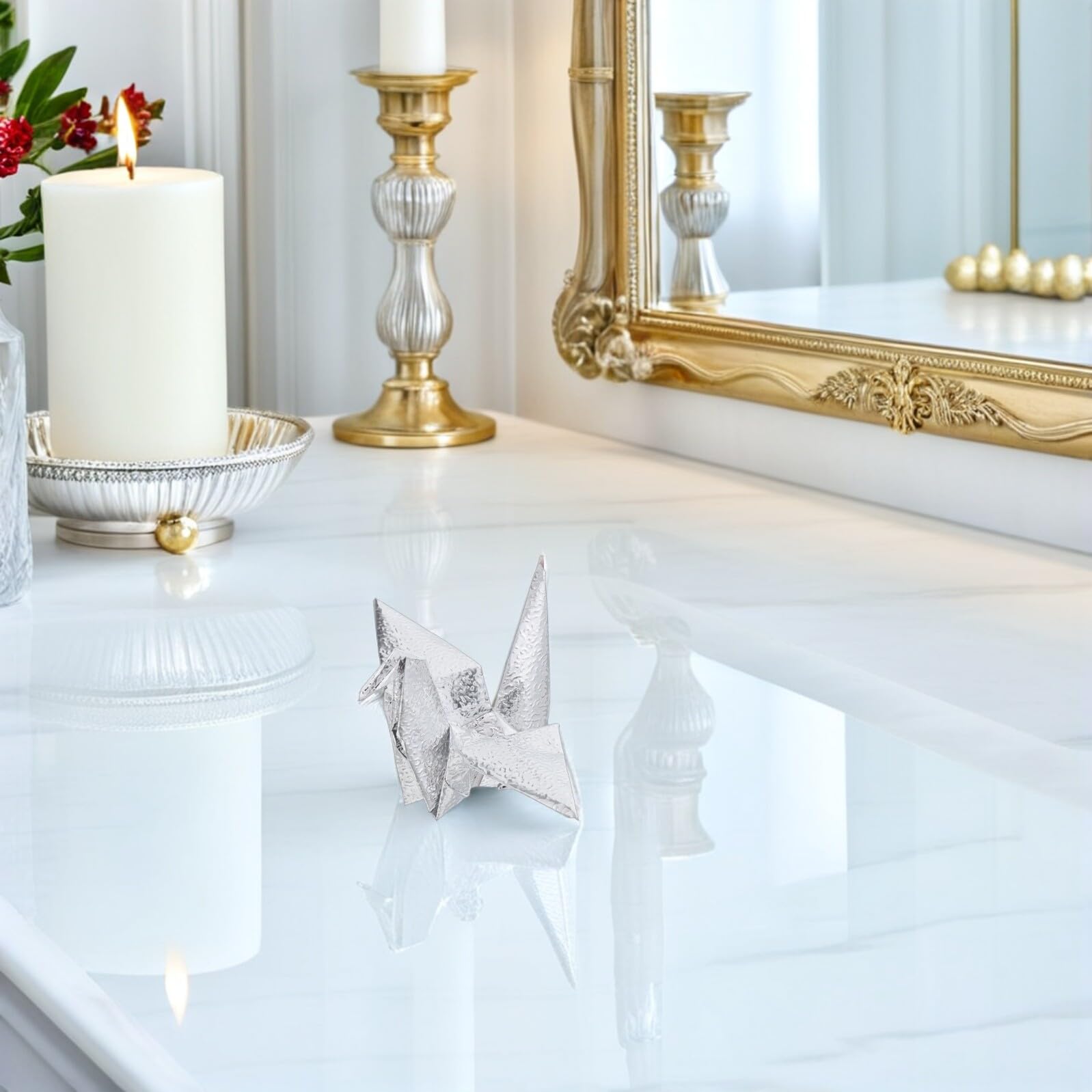 50 Gru Origami Argento Prefabbricate da 10 Cm Decorazioni Origami da Appendere per Matrimoni, Compleanni e Shower, Ciondoli Leggeri per Decorazioni Fai da Te e Allestimenti
